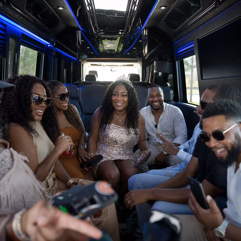 Black Mercedes Sprinter van staged for an Staten Island Birthday Transportation group