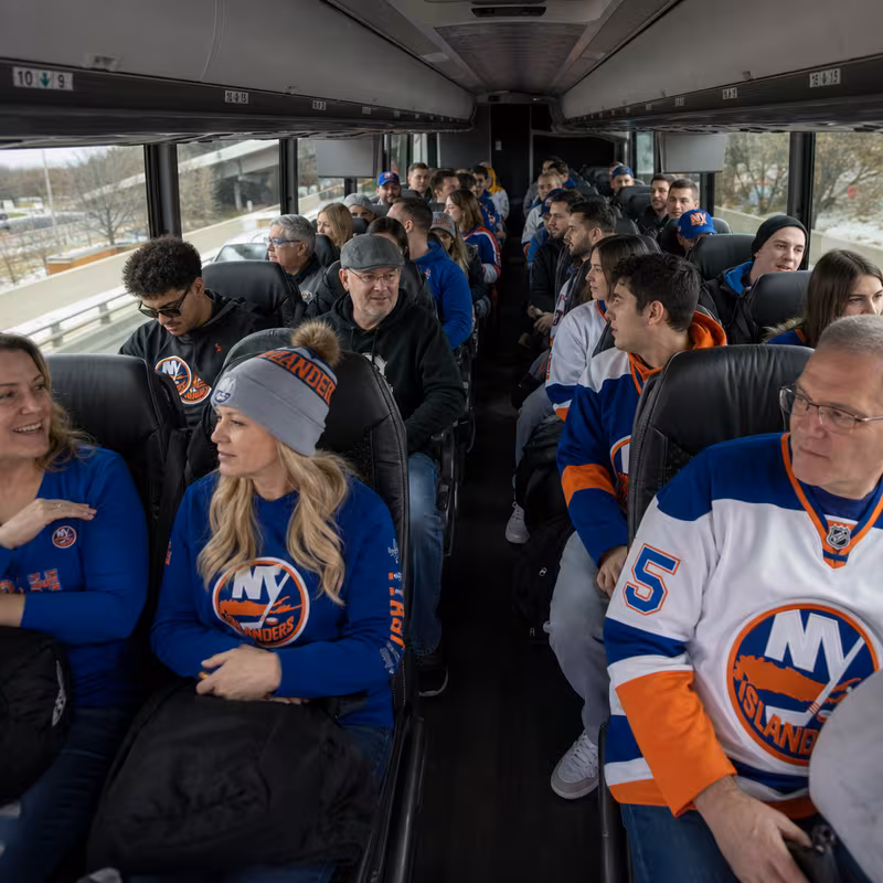 Passenger seating aboard a Staten Island party bus rental