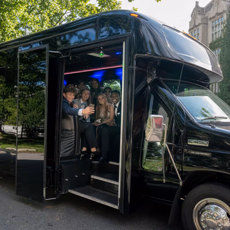 Black Mercedes Sprinter van staged for an Staten Island Prom & Homecoming Transportation group