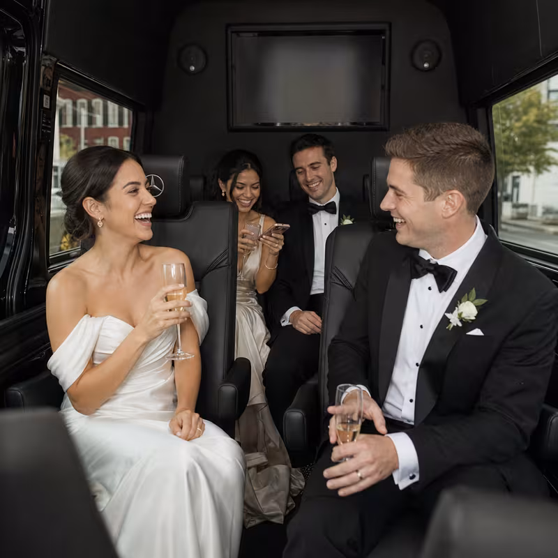 Black Mercedes Sprinter van staged for an Staten Island Wedding Transportation group