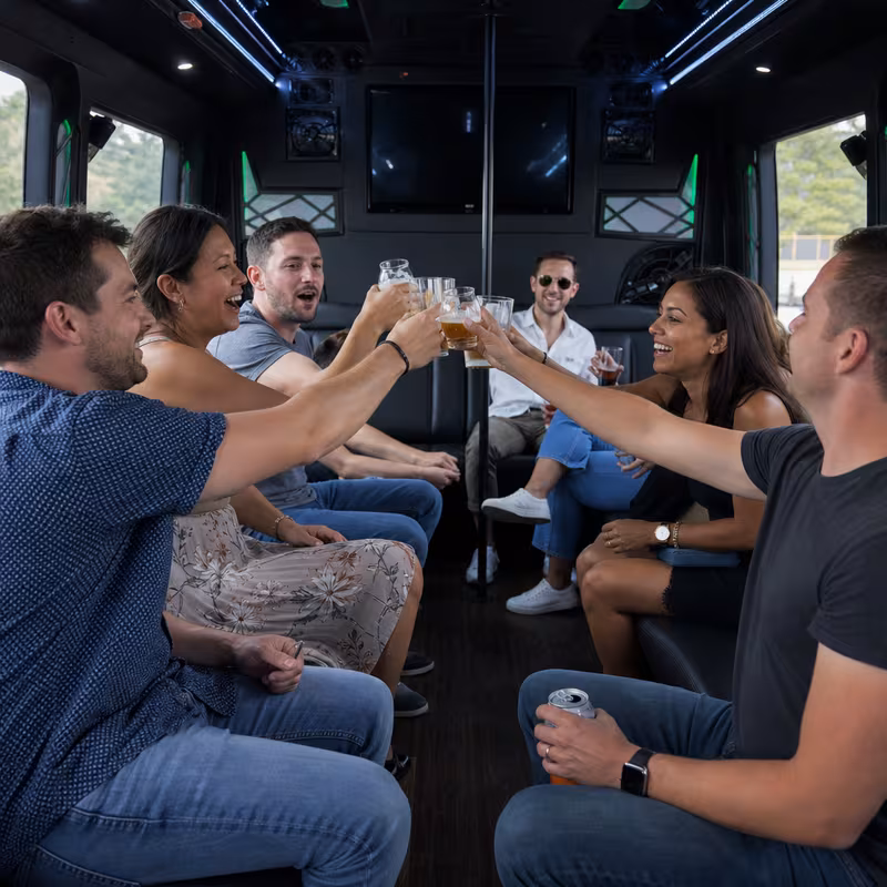 Black Mercedes Sprinter van staged for an Staten Island Winery & Brewery Tour Transportation group